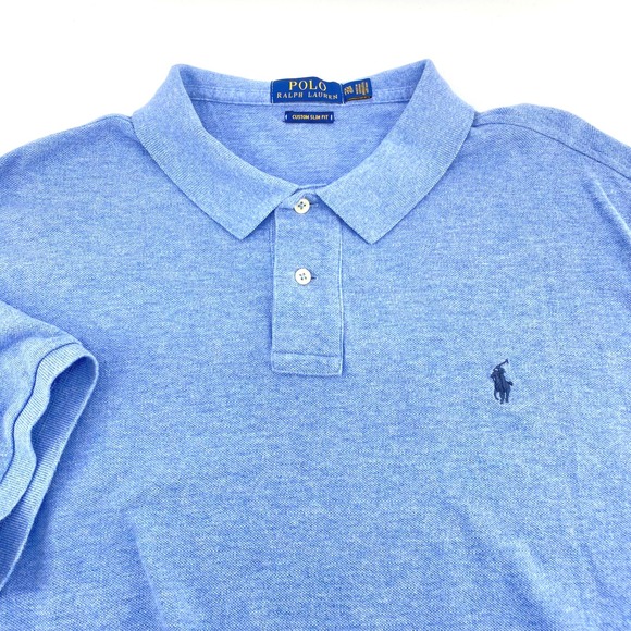 Polo Ralph Lauren Mens Custom Slim Fit Light Blue Polo Shirt Navy Pony XXL - Picture 1 of 5
